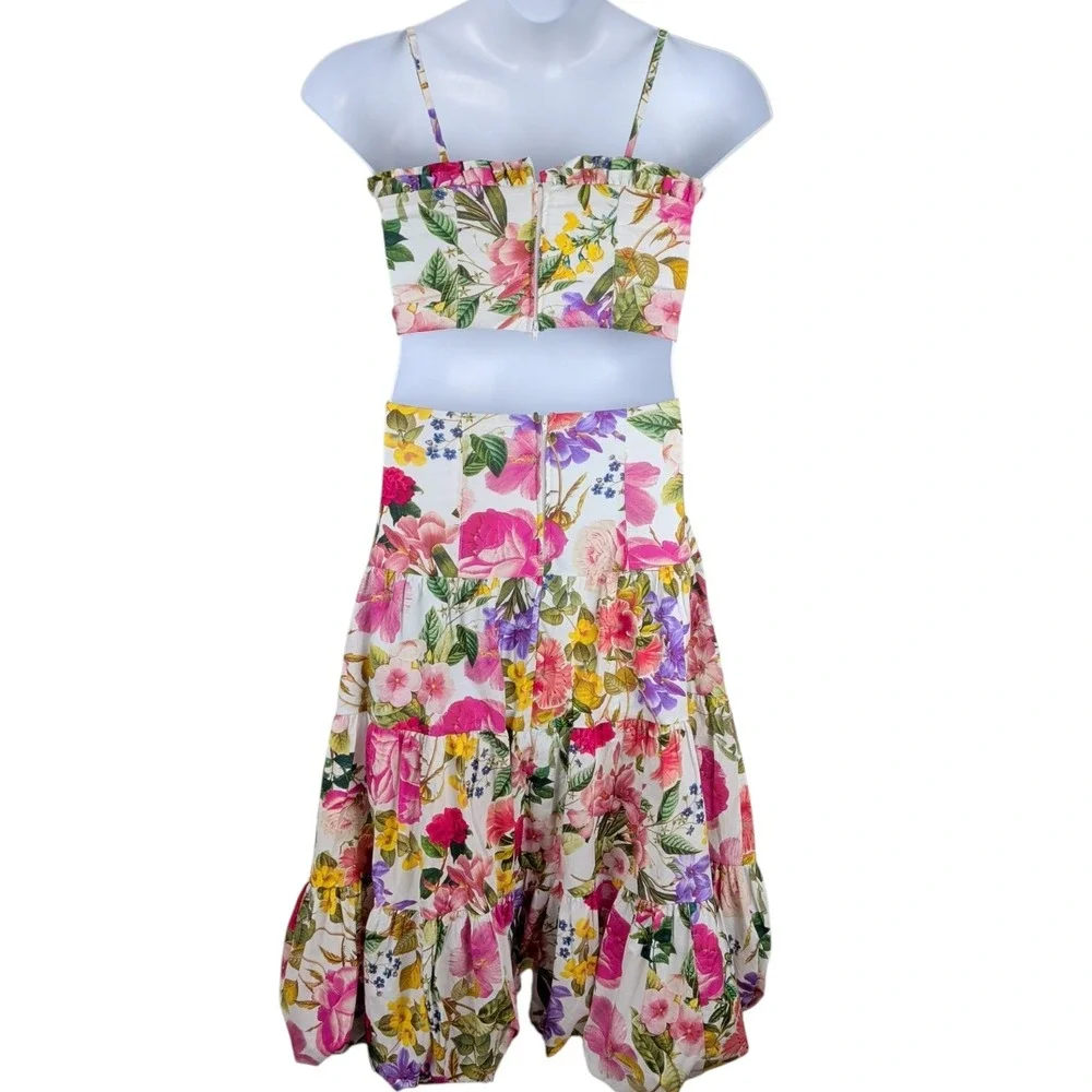 Garden Party Bloomcore Two Piece Set Crop Top Bubble Skirt Romantic Whimsical